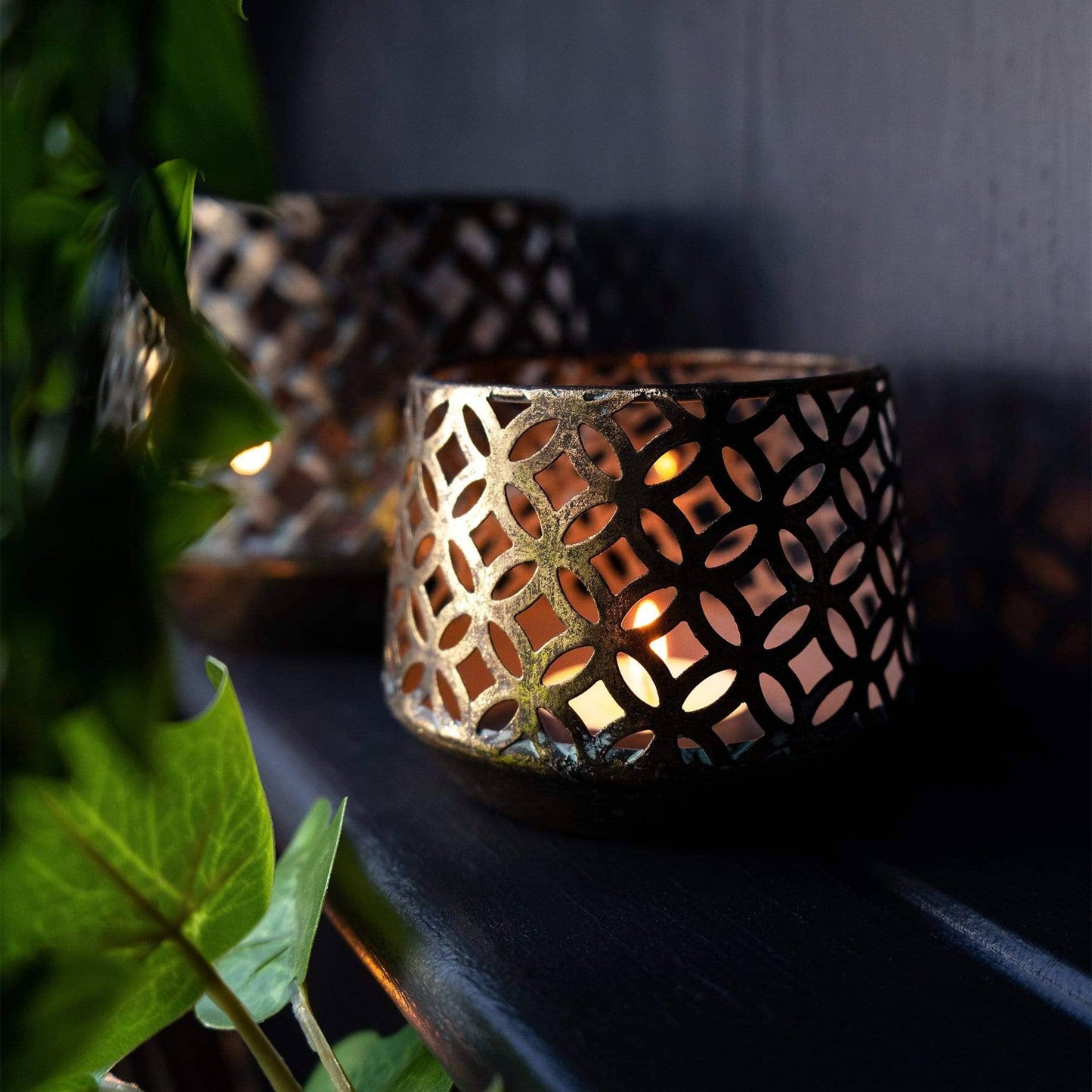 Brushed Gold Criss Cross Tealight Holder