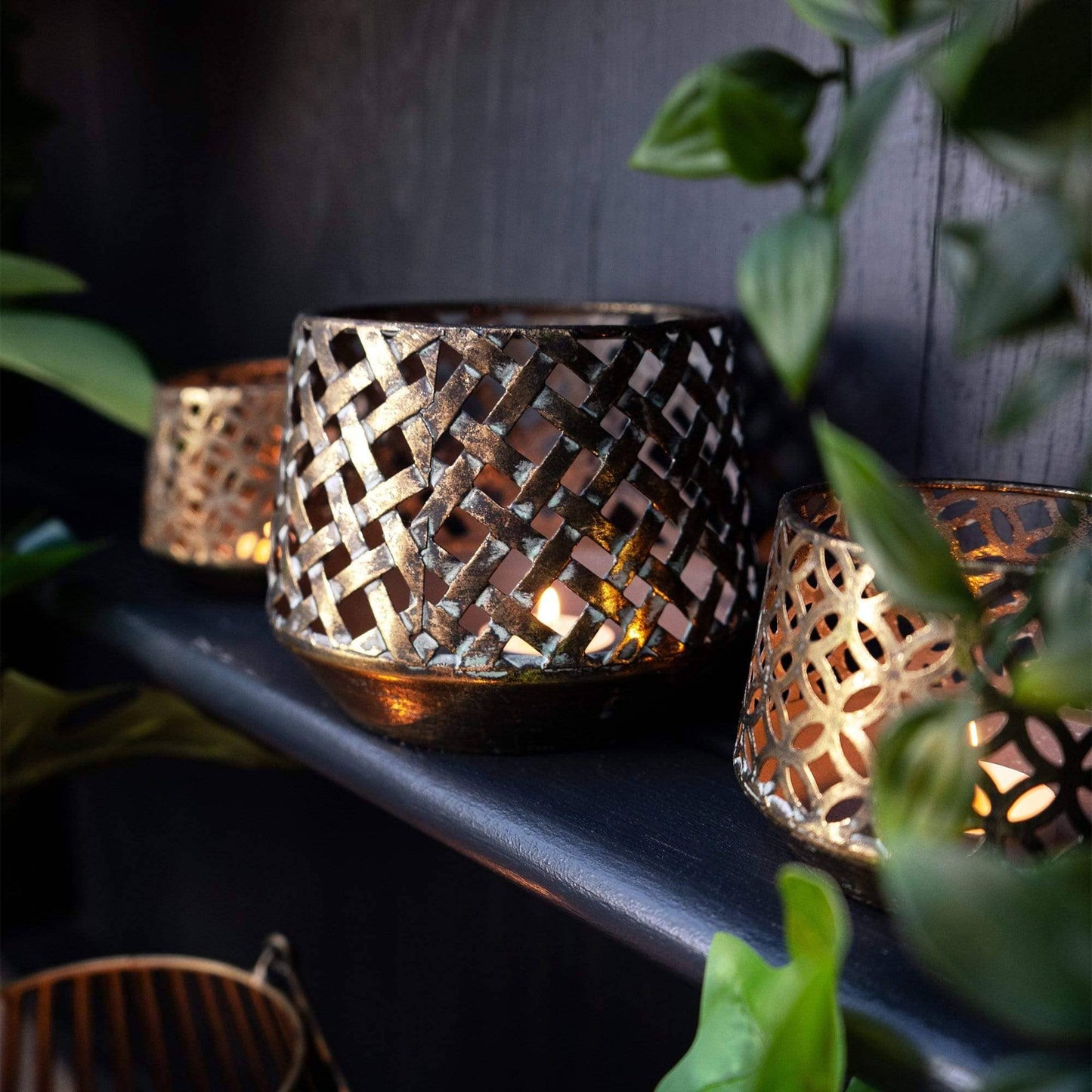 Brushed Gold Criss Cross Tealight Holder