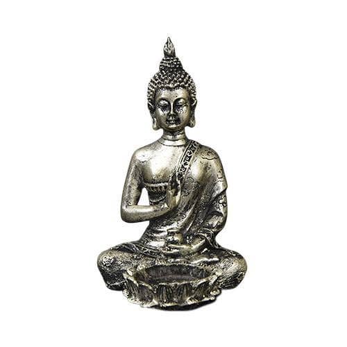 Buddha Candle Holder Silver Effect 13.5cm