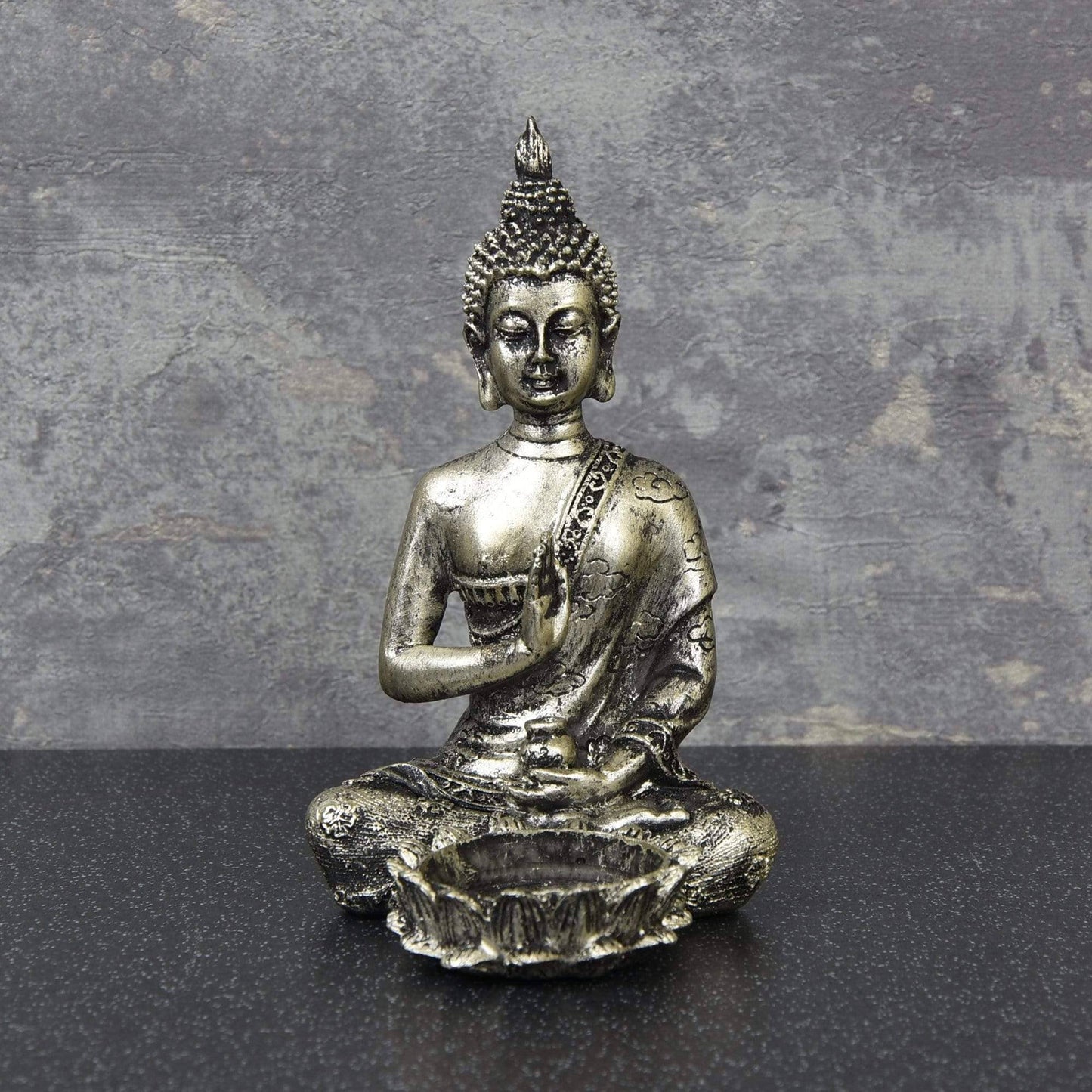 Buddha Candle Holder Silver Effect 13.5cm