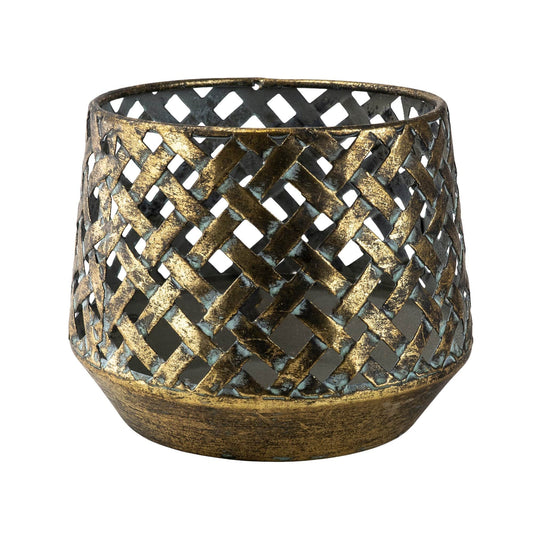 Brushed Gold Criss Cross Tealight Holder